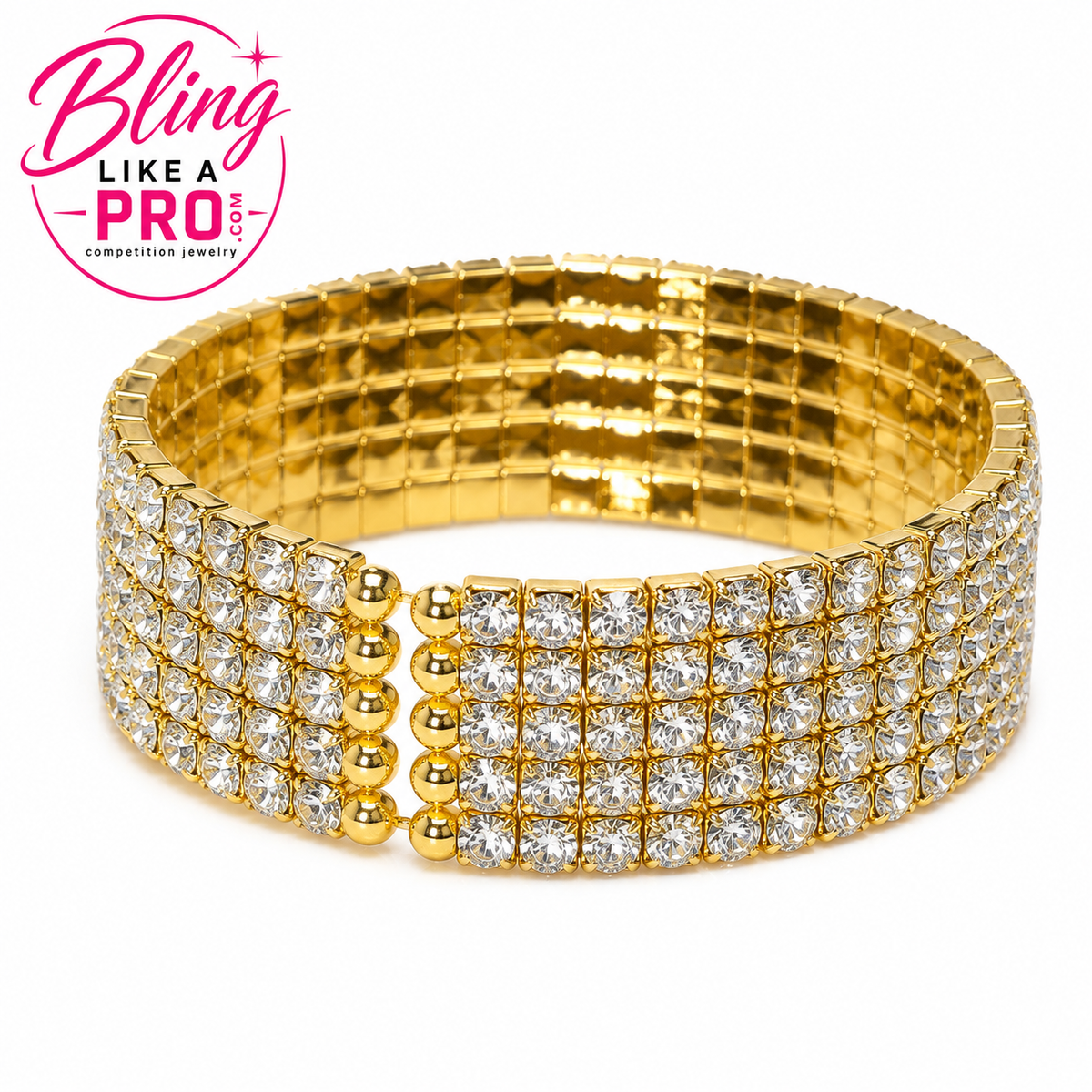 5 Row Gold Rhinestone Competition Bracelet