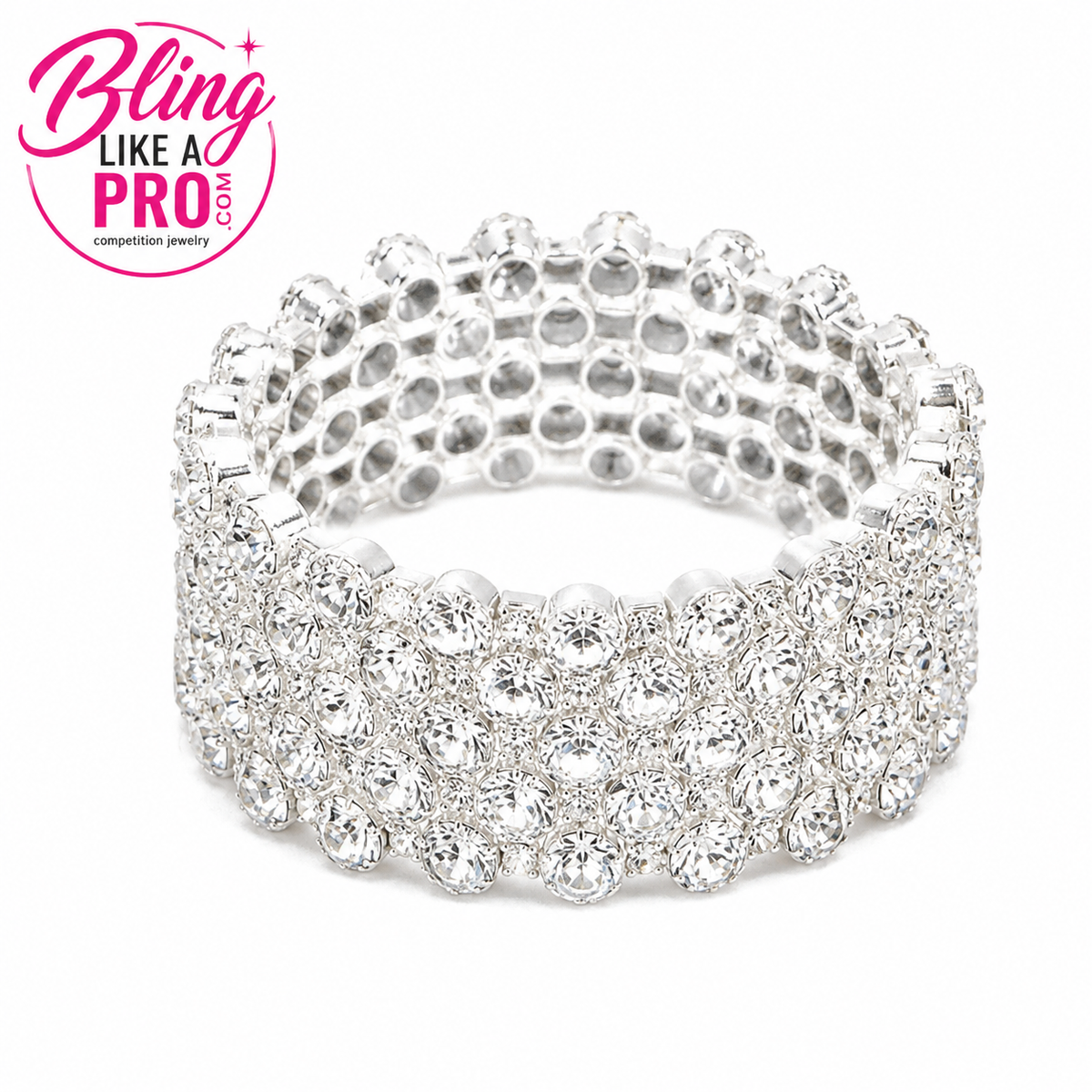 6 Row Silver Rhinestone Competition Bracelet