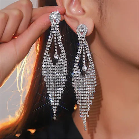 Silver Glam Tassel Competition Jewelry Earrings