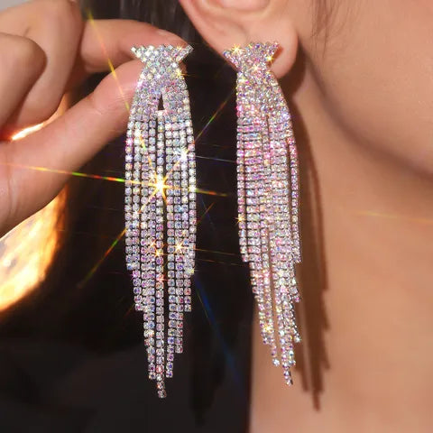 AB Rhinestone Glam Tassel Competition Jewelry Earrings