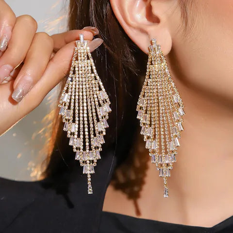 Gold Rhinestone Competition Jewelry Earrings