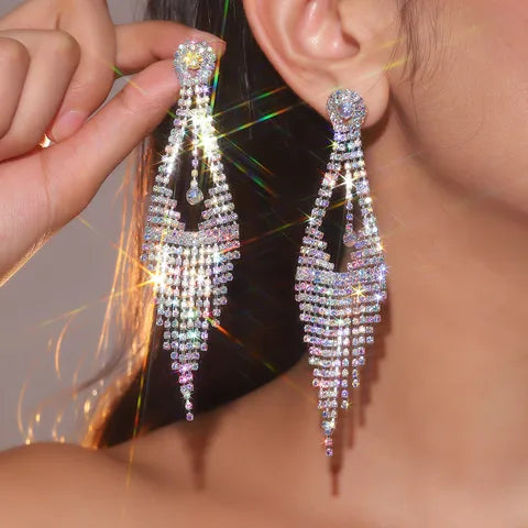 AB Rhinestone Glam Tassel Competition Jewelry Earrings